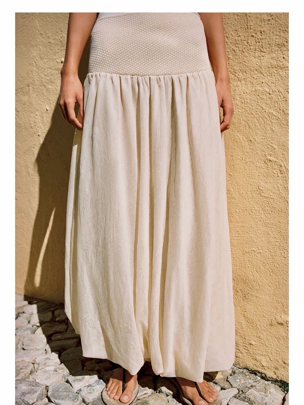 Zara NWT Cream Knit textured bubble hem Midi Skirt